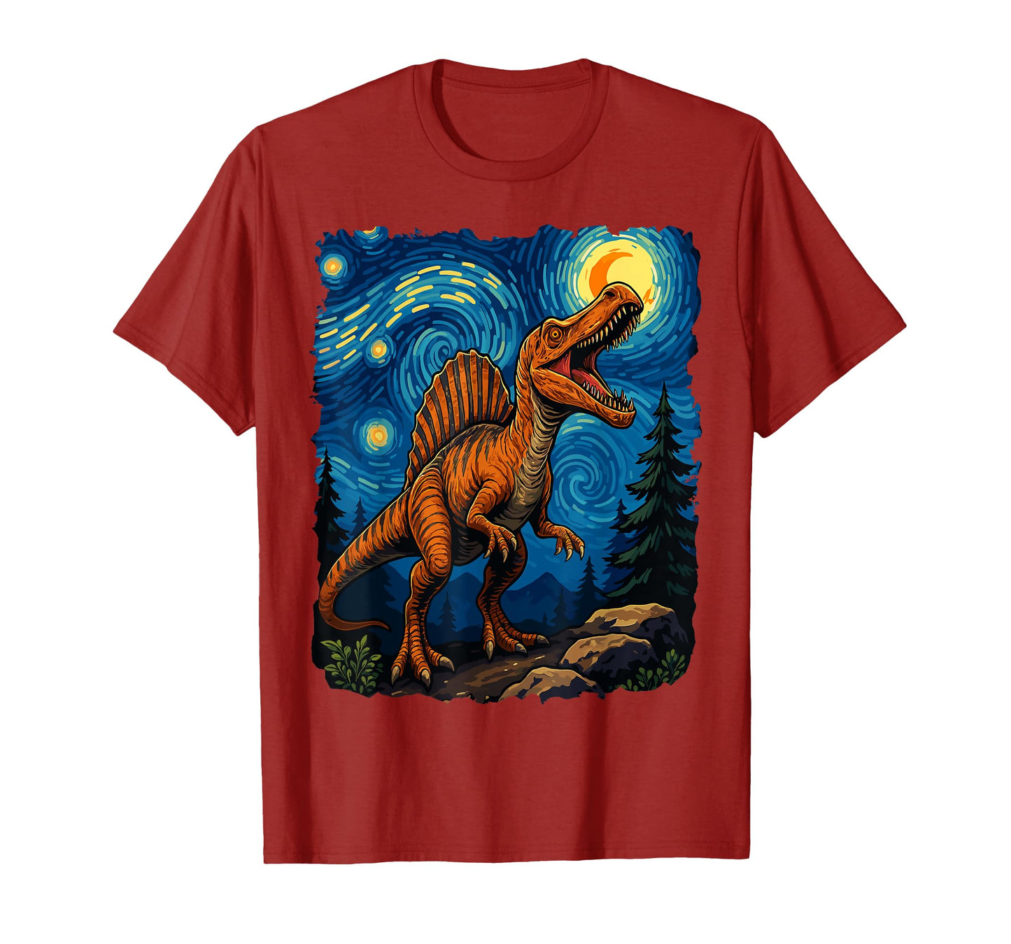 Spinosaurus Dinosaur Prehistoric Starry Night Van Gogh Dino T-Shirt