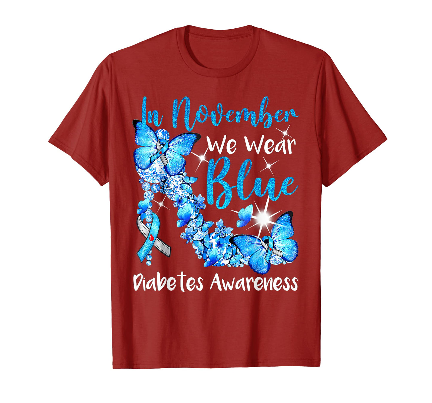 In November We Wear Blue Butterflies Diabetes Awareness T-Shirt