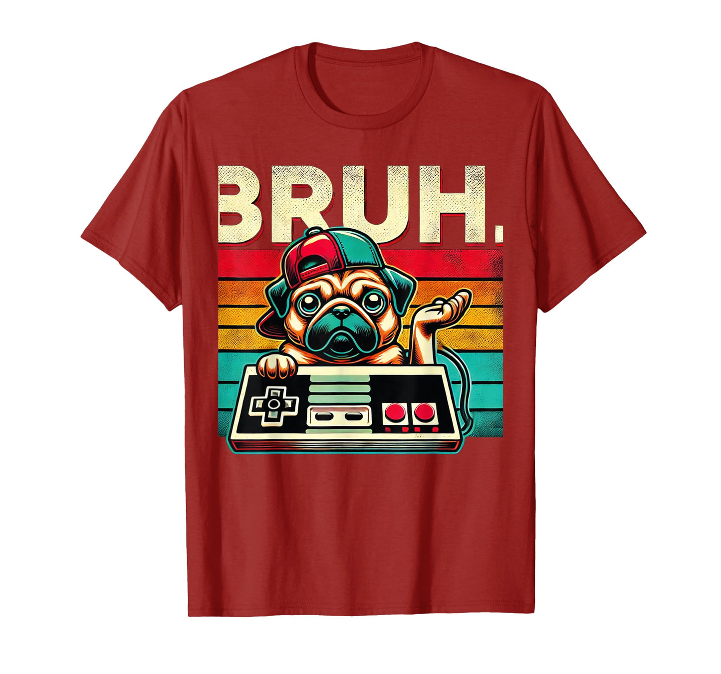 Bruh Retro Vintage 80s Gaming Pug BRUH Funny Gamer Bruh Dog Men Women Kids T-Shirt