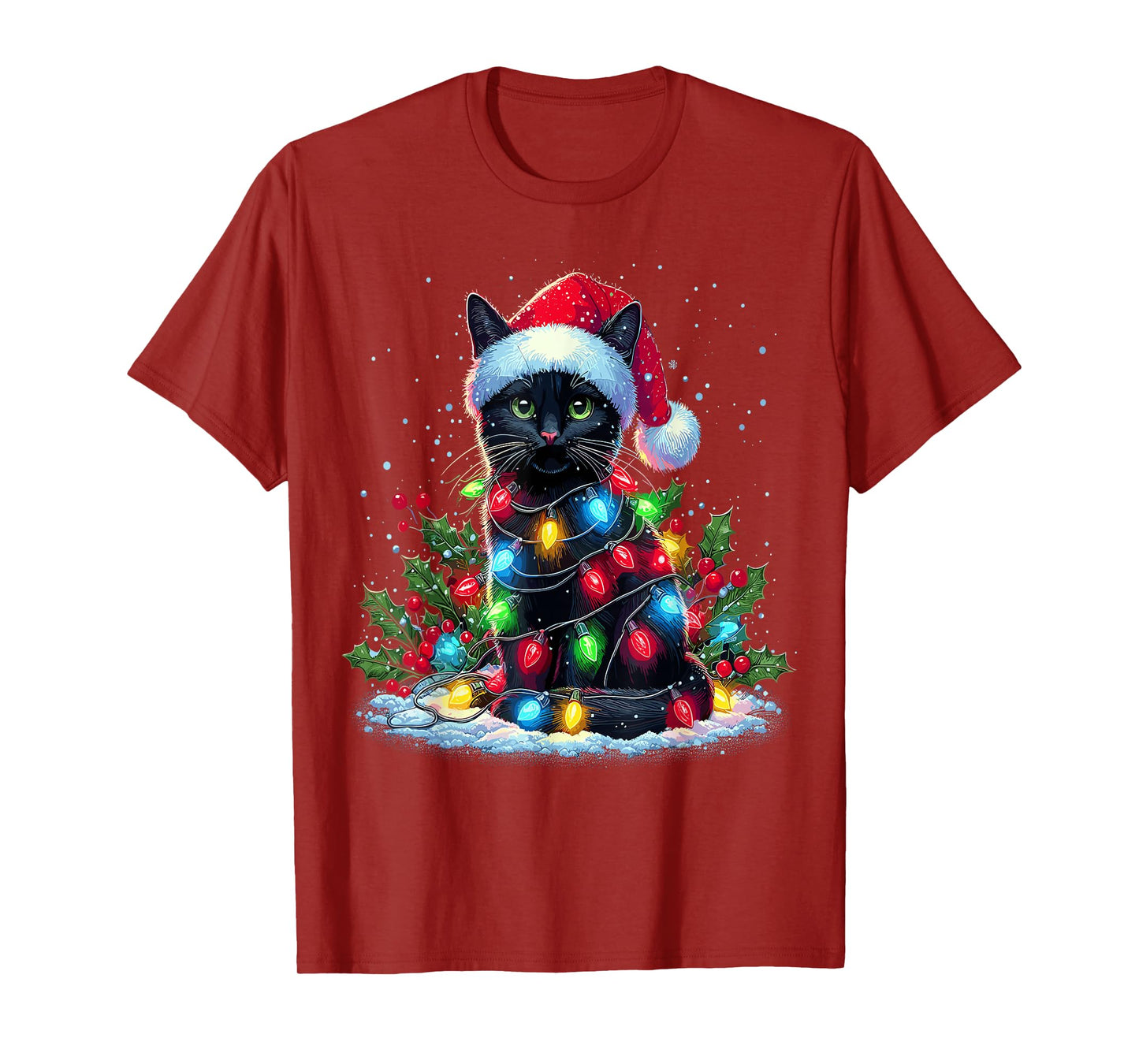 Black Cat Christmas Santa Hat Funny Meowy Cats T-Shirt