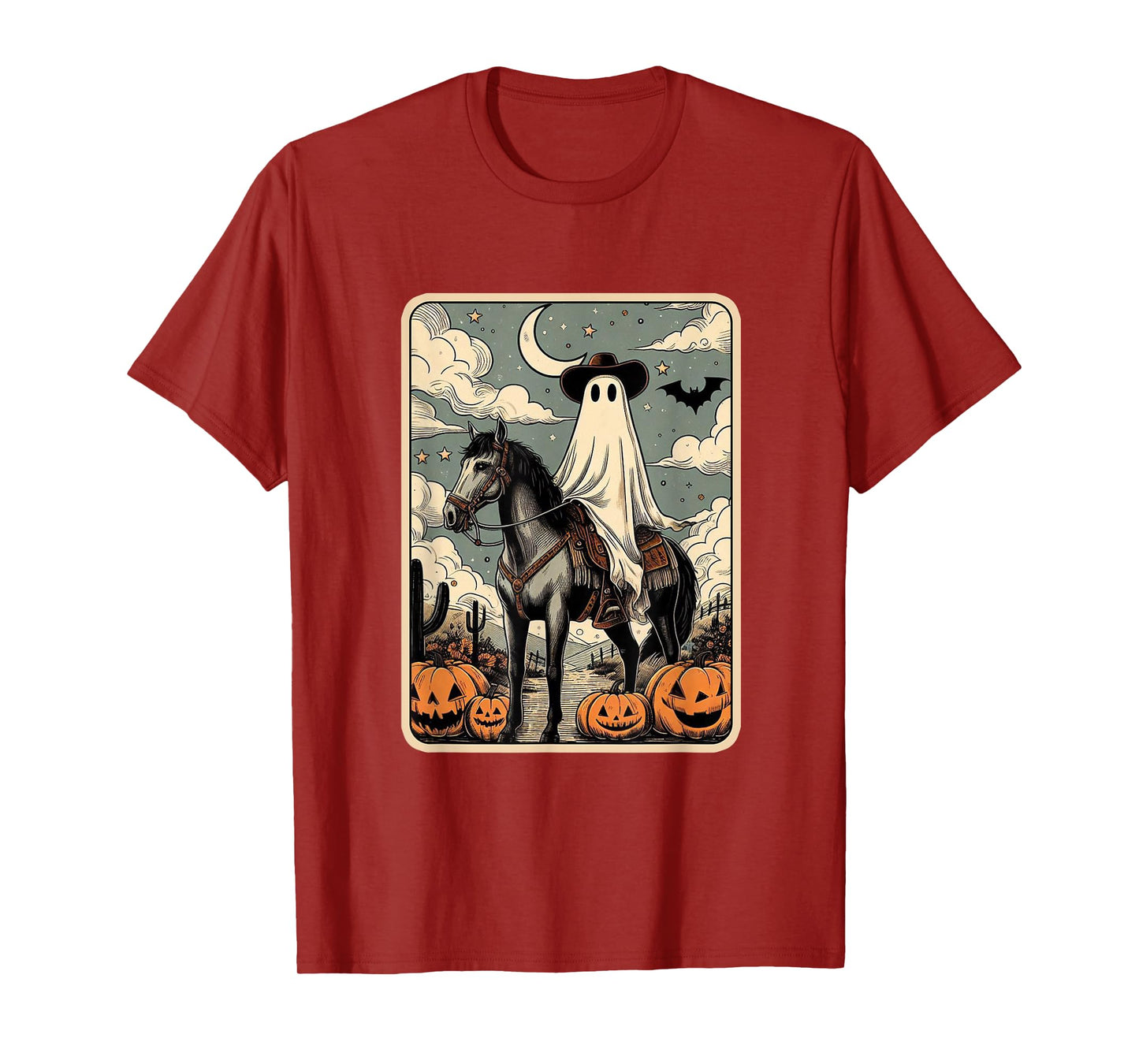Cowboy Ghost Riding Horse Funny Tarot Card Halloween Season T-Shirt