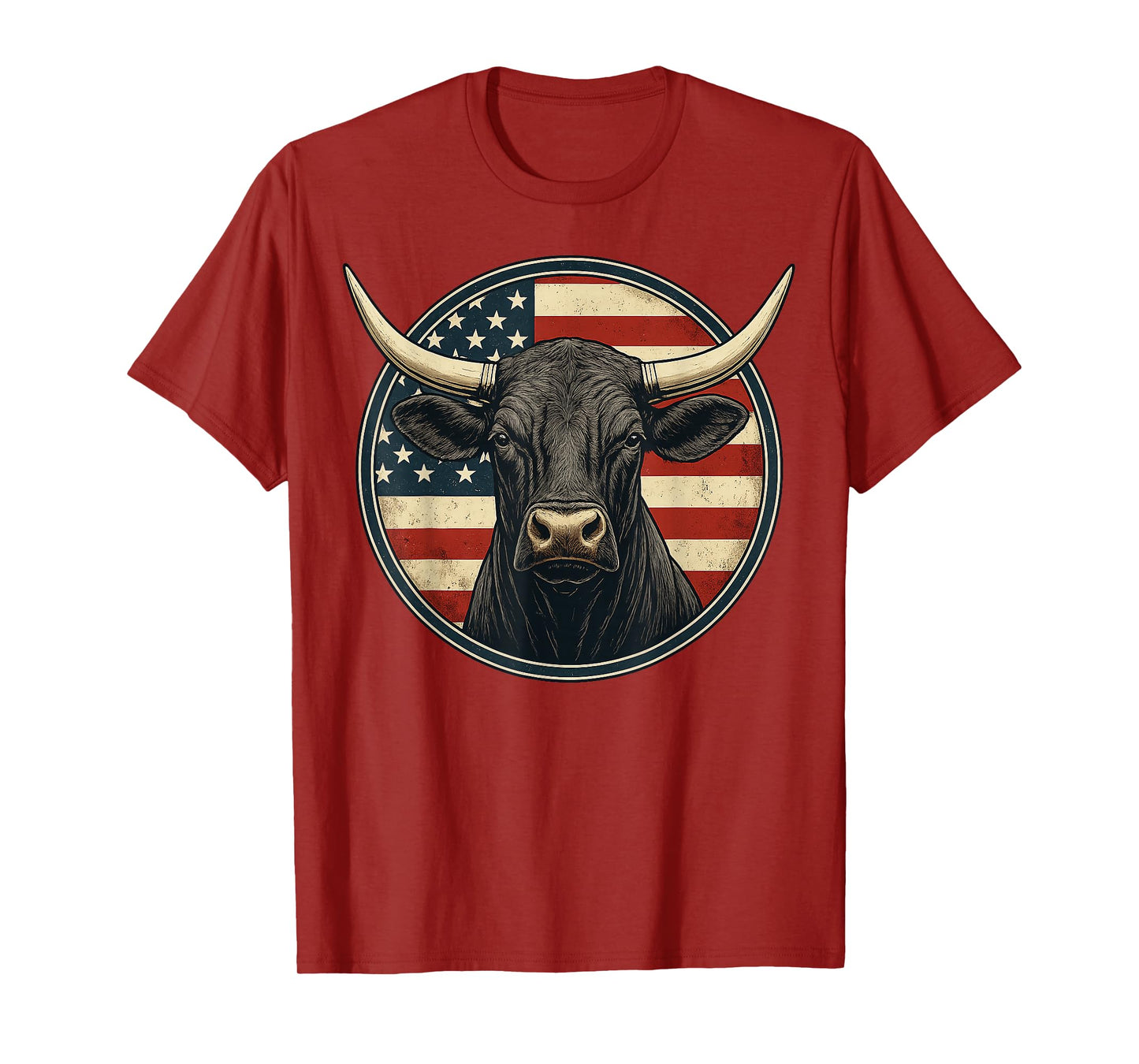 Cowboy Rodeo Bull Distressed American Flag Western T-Shirt