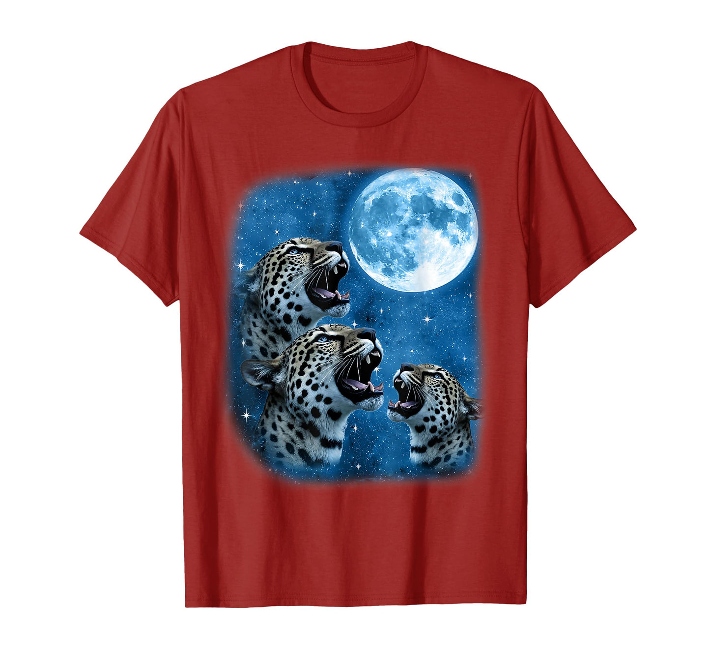 Leopard Howling At The Space Full Moon At Night Starry Sky T-Shirt