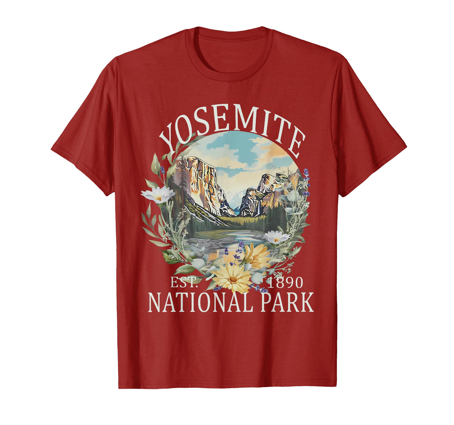Floral Yosemite National Park USA Vintage Hiking T-Shirt