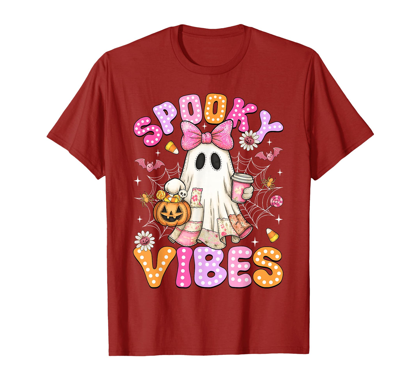 Spooky Vibes Ghost Retro Groovy Halloween Women Girls Kids T-Shirt