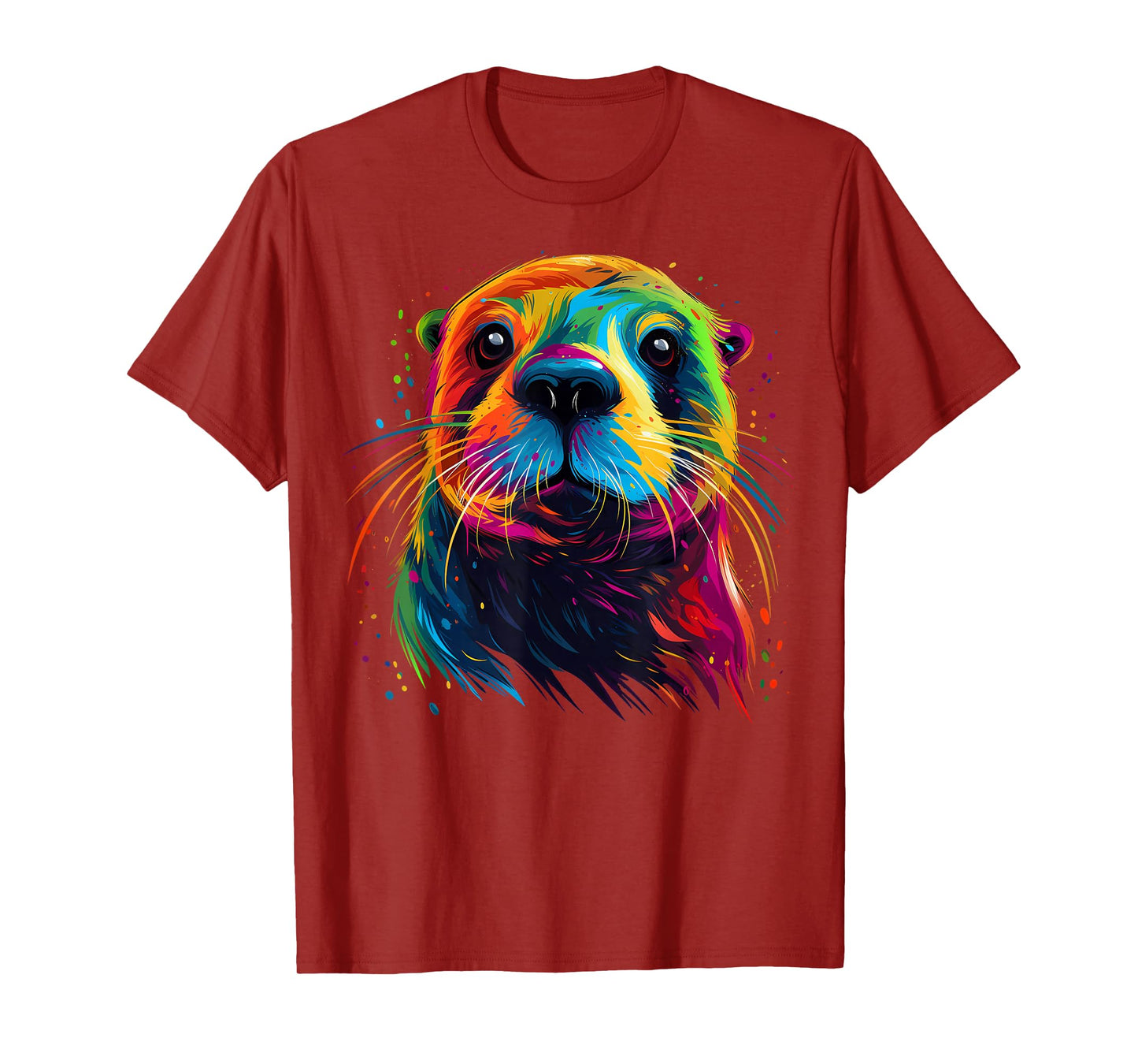 Otter Face Colorful River Sea Animal Art Lover Cute Black T-Shirt