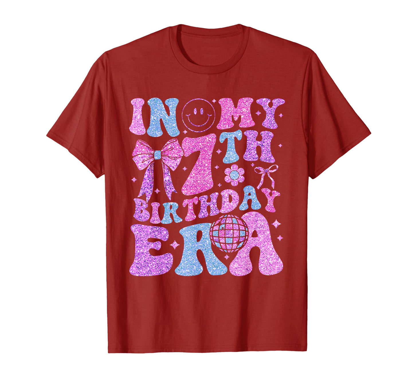 In My 7th Birthday Era Girl 7 Year Old Coquette Bow T-Shirt