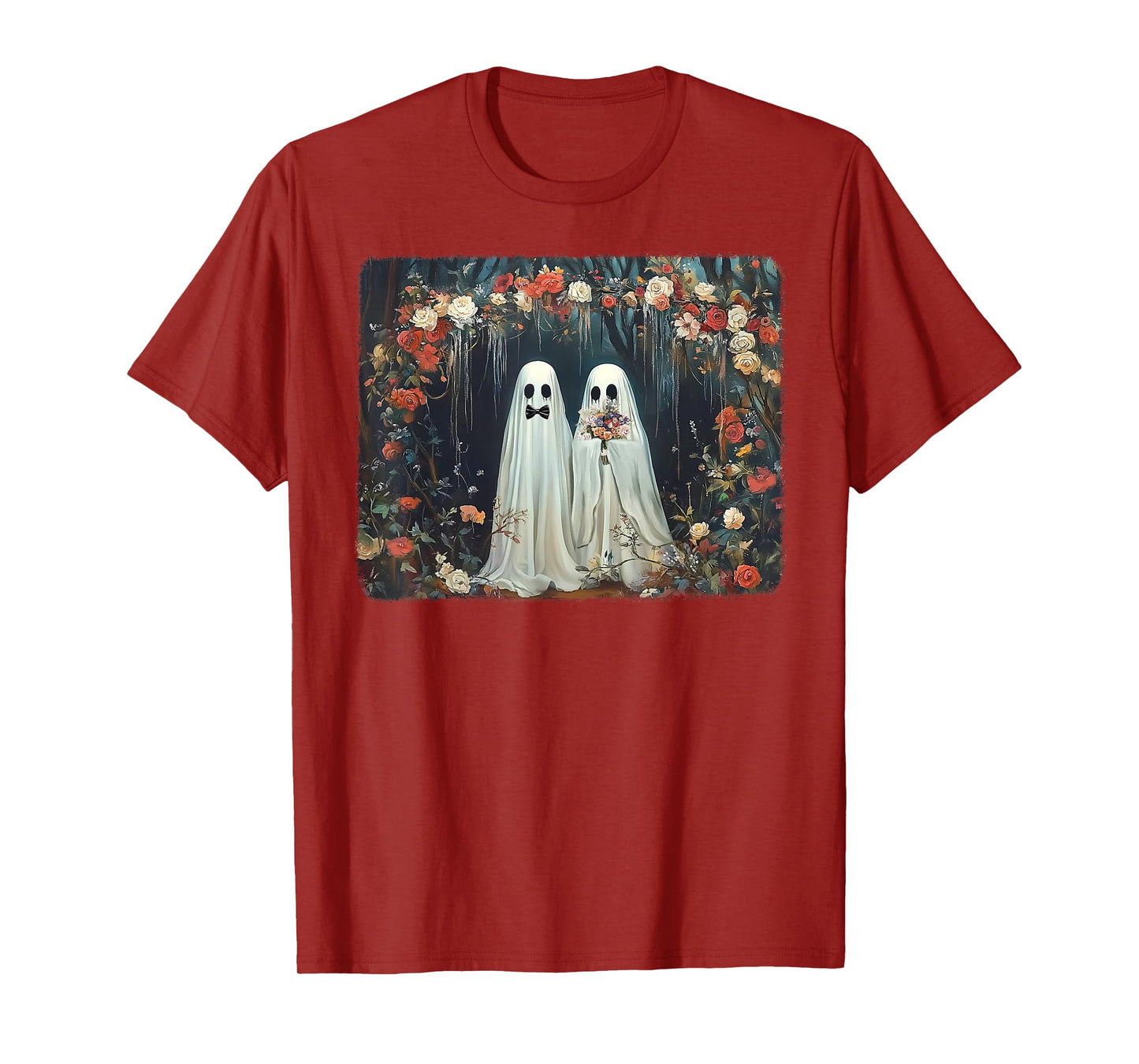 Halloween Floral Ghost Just Married Wedding Groom Bride T-Shirt