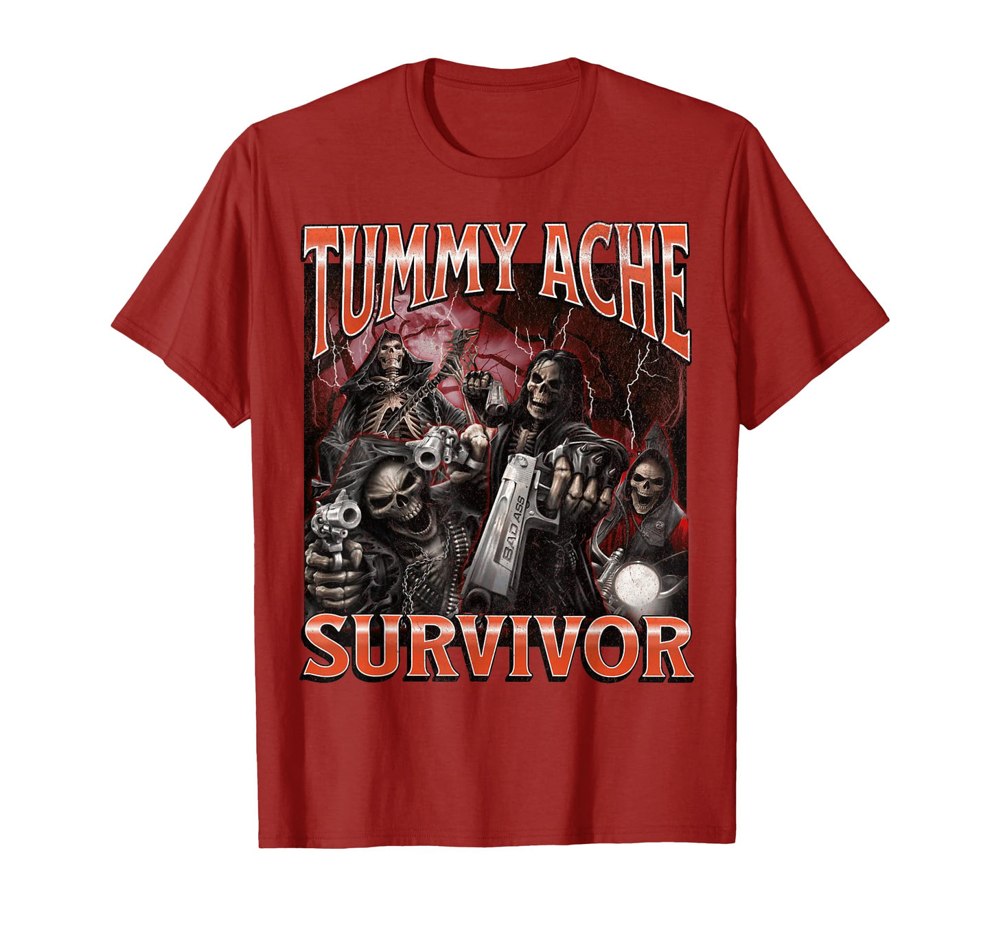 Tummy Ache Survivor Funny Hard Skeleton Meme Bootleg T-Shirt