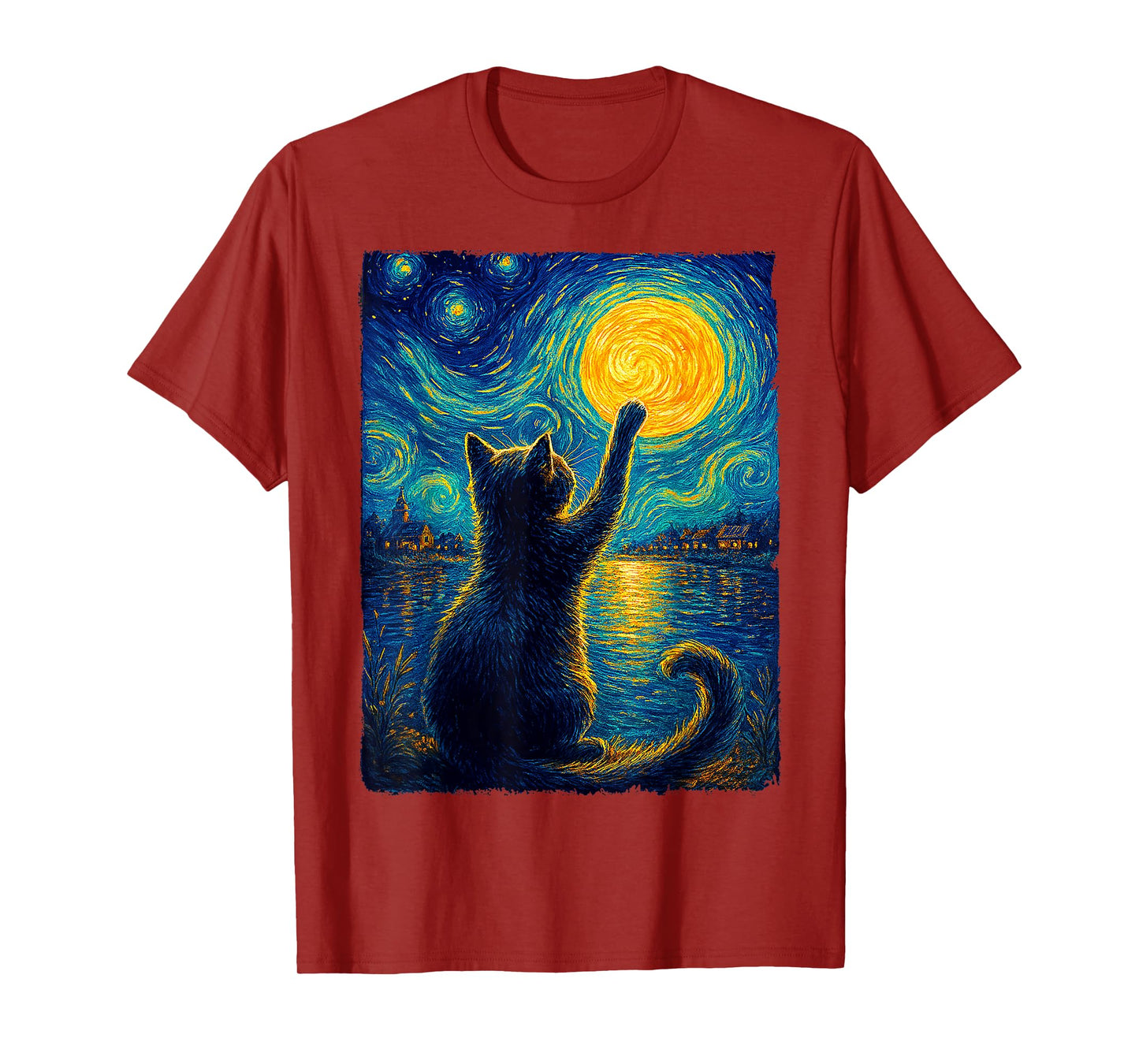 Cat Starry Night Van Gogh For Gift Lover Cat Mom Cat Dad T-Shirt