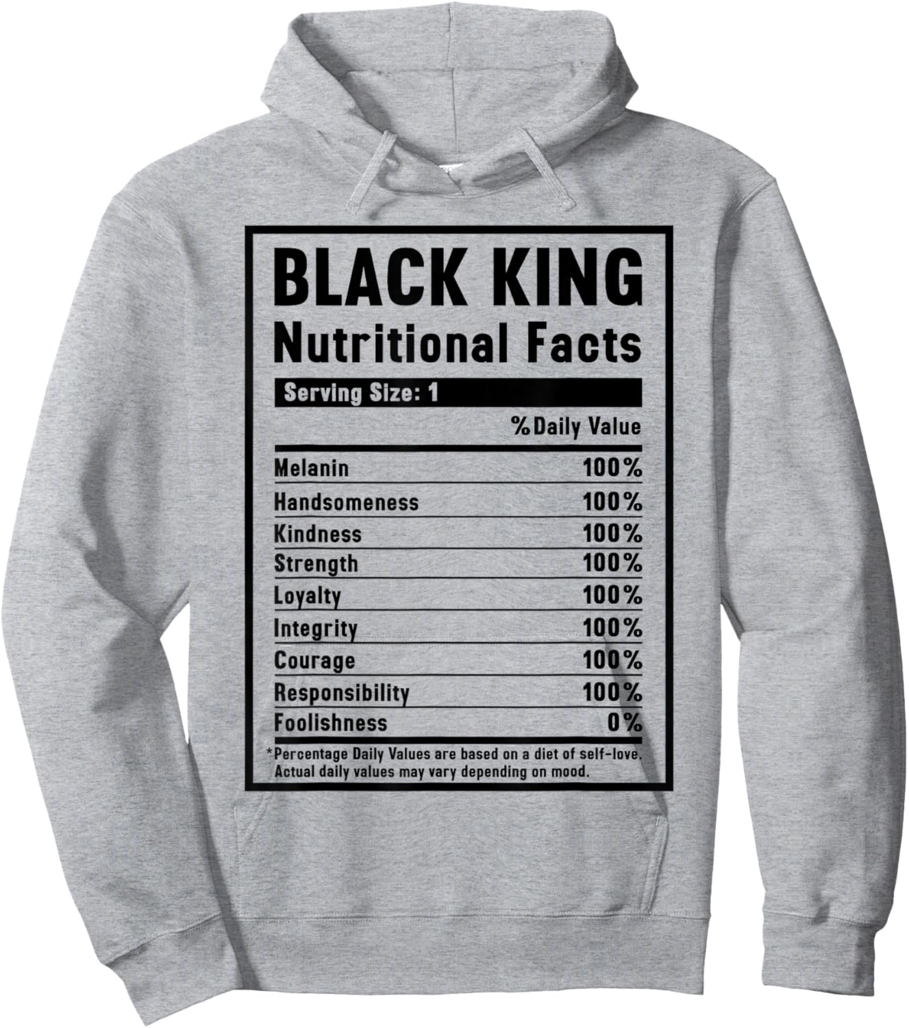 Black King Nutritional Facts Hoodie - Hoodie | Ash