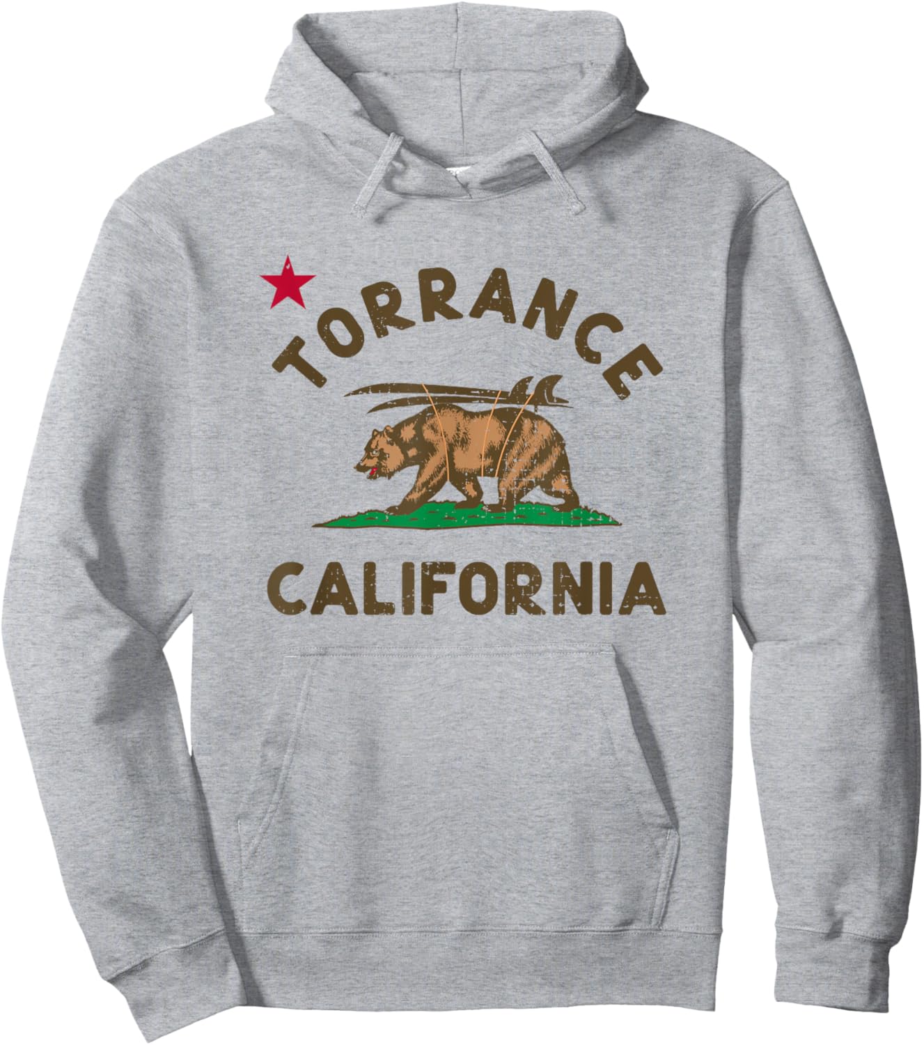 Torrance California Beach Flag Bear Surf CA Vintage Hoodie - Hoodie | Ash