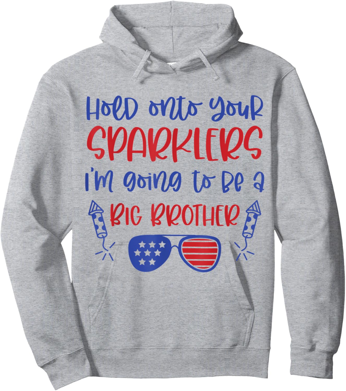 Big Brother Sparkler 4th of July Pregnancy Announcement Hoodie - Hoodie | Ash