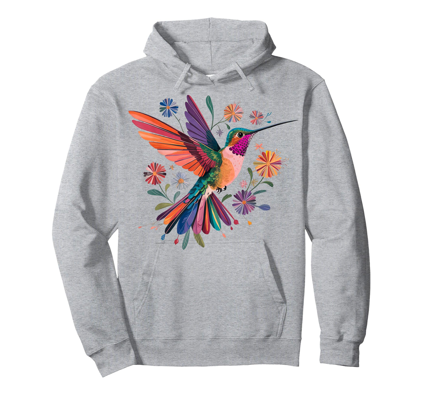 Colorful Hummingbird Wildflowers Botanical Bird Illustration T-Shirt