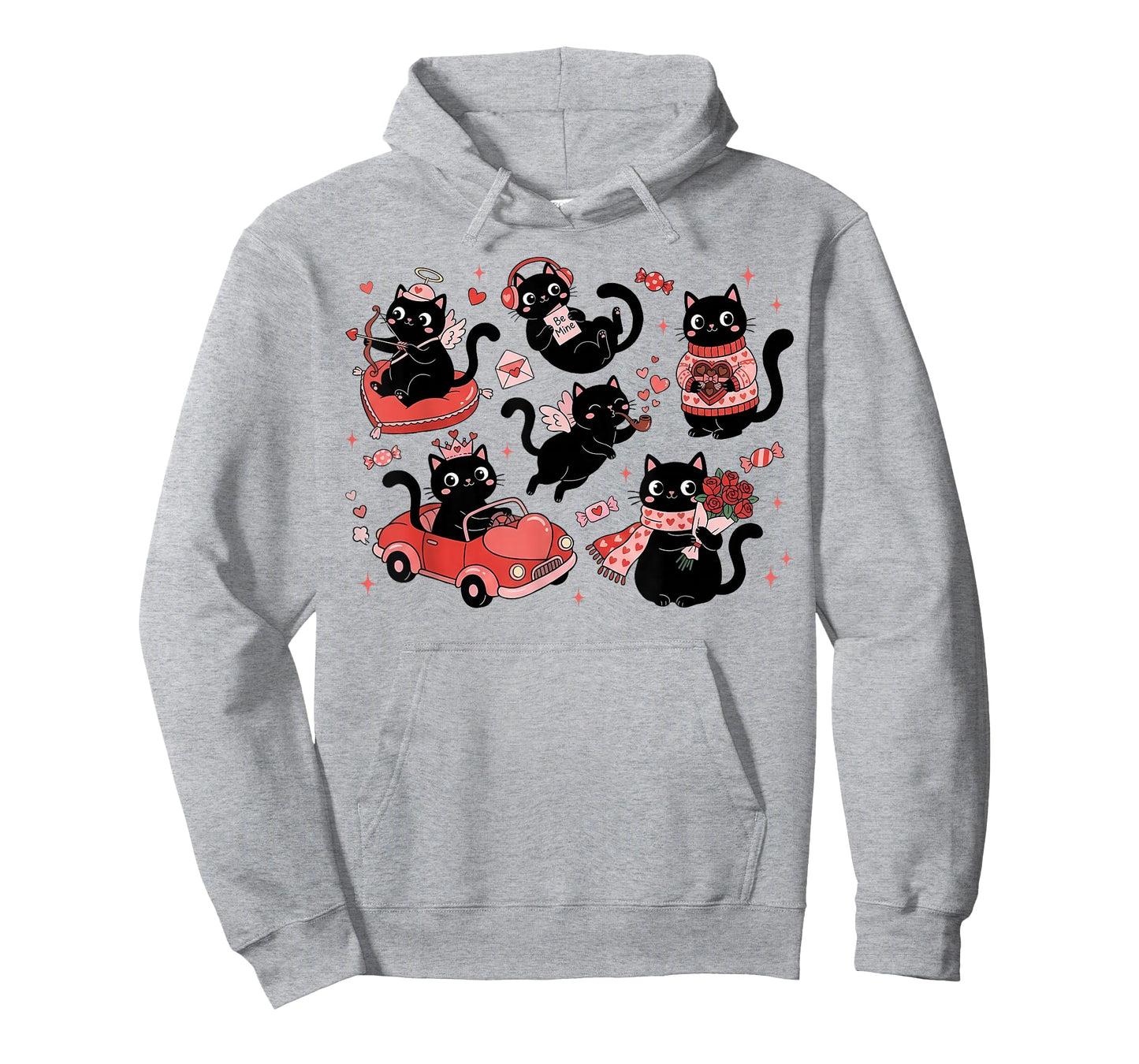 Retro Black Cat Heart Valentines Day Cute Kitten Lover T-Shirt