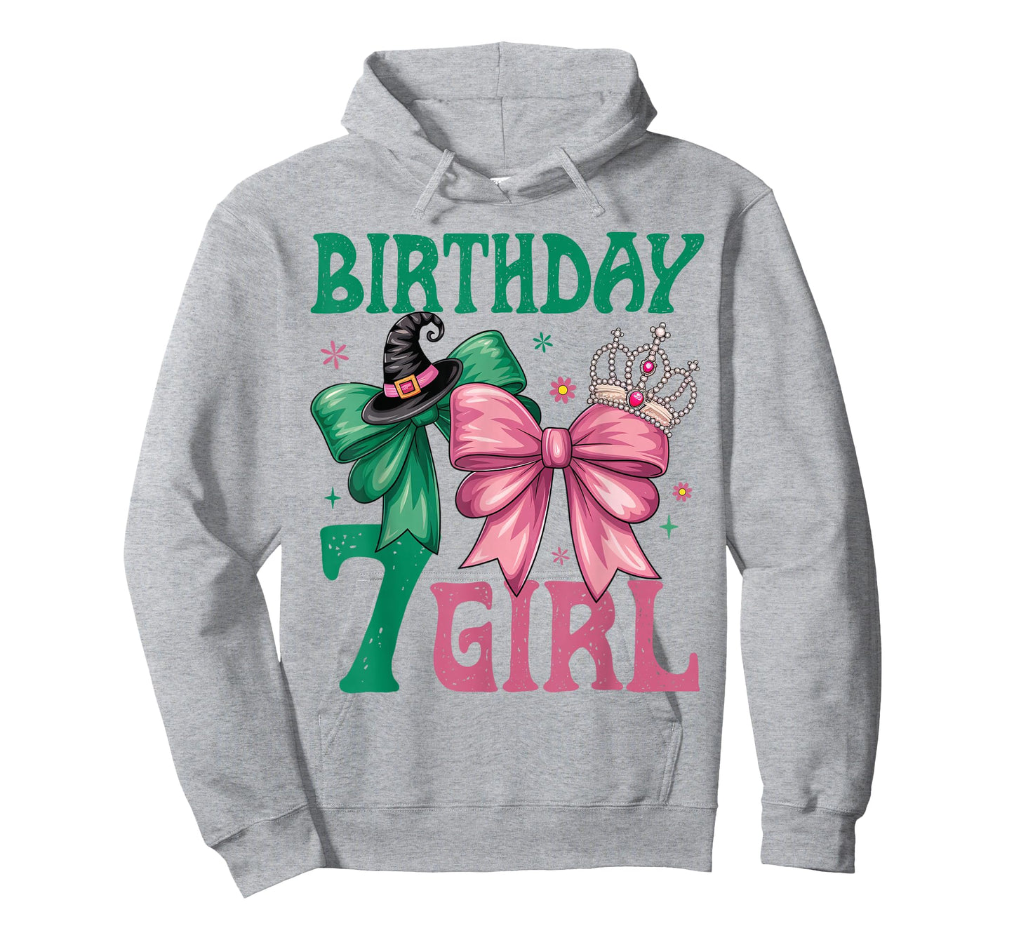 7th Birthday Girl Witch Pink Green 7 Year Old Birthday Girl T-Shirt