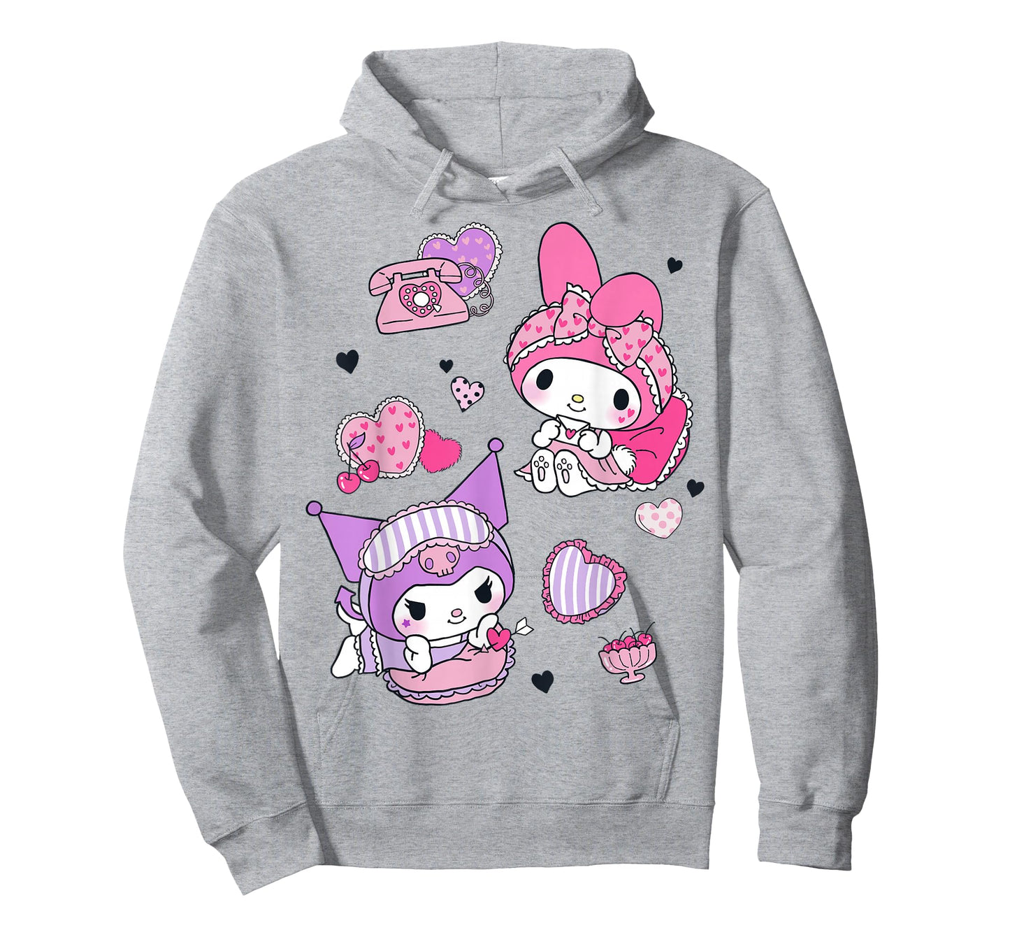 Hello Kitty My Melody and Kuromi Sleepover Fun Flying Hearts T-Shirt