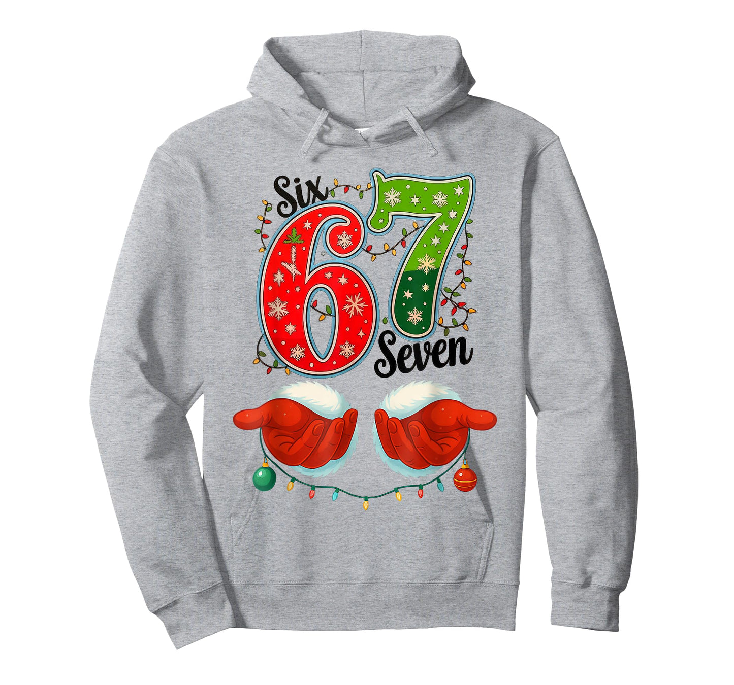 Funny Six Seven 67 Meme 6 7 Christmas Santa Hand Boys Teens T-Shirt