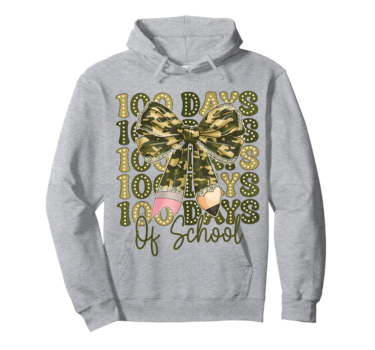 100 Days of School Western Camo Coquette Bow Pencil T-Shirt