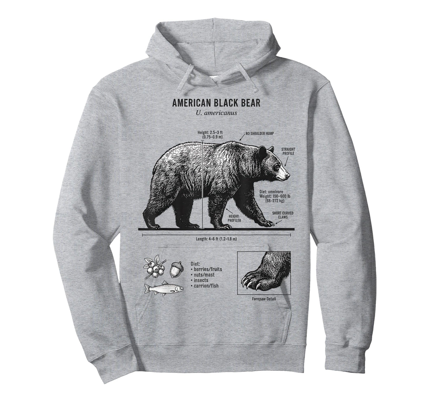 American Black Bear Anatomy Illustration for Nature Lovers T-Shirt