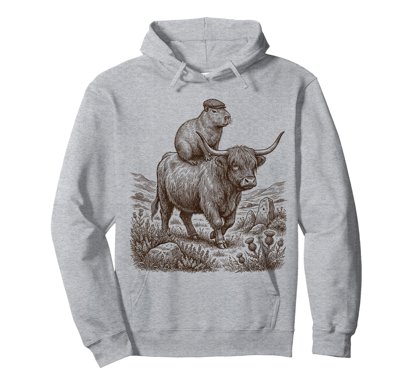Funny Vintage Capybara Riding Highland Cow Lover T-Shirt