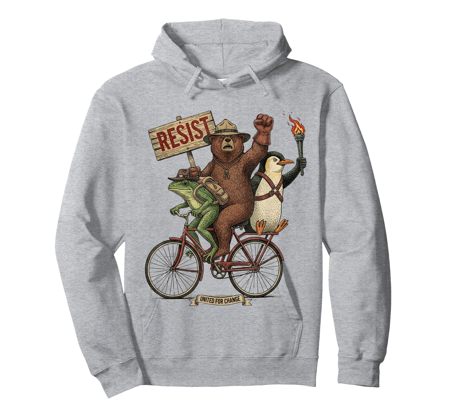 Penguin Frog Bear On Bike Resist Protest Vintage Men Women T-Shirt
