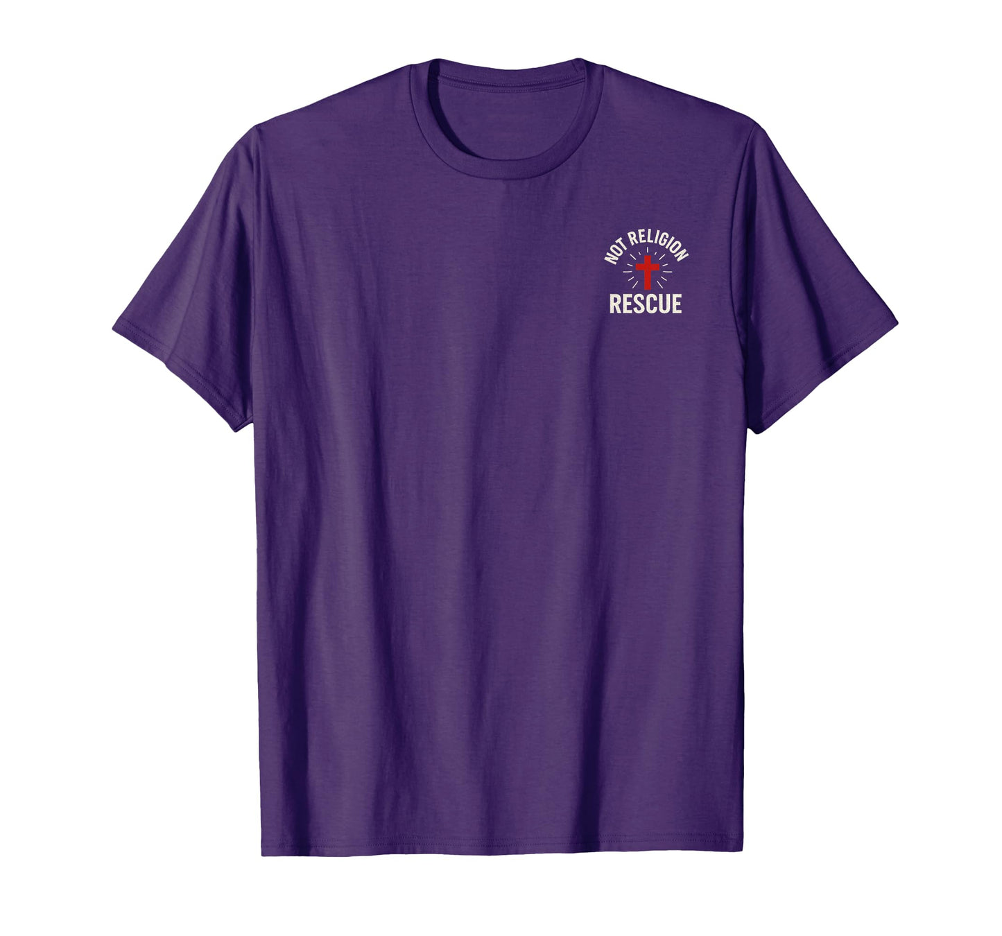 Not Religion. Rescue with Minimalistic Cross Bold Christian T-Shirt