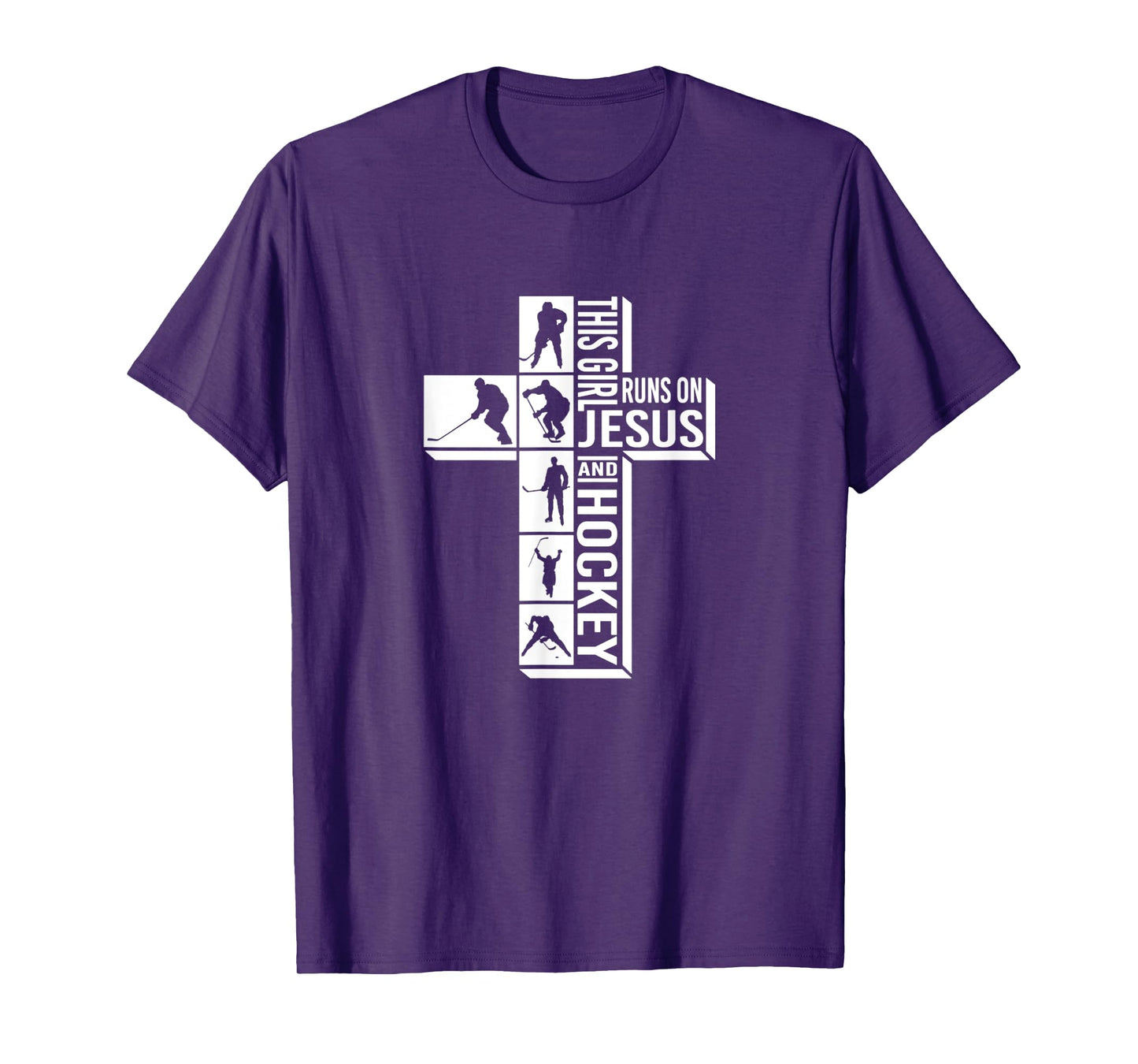 This Girl Runs On Jesus and Hockey Funny Sport Cross Faith T-Shirt