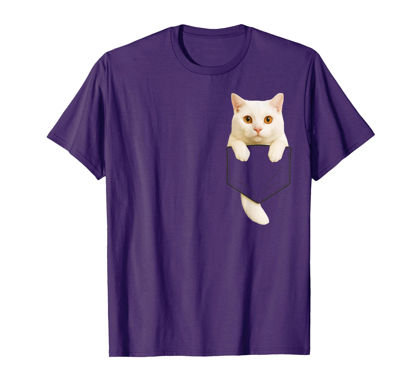 Cute White Cat Pocket Funny Gifts Cat Mom Cat Dad Cat Lover T-Shirt