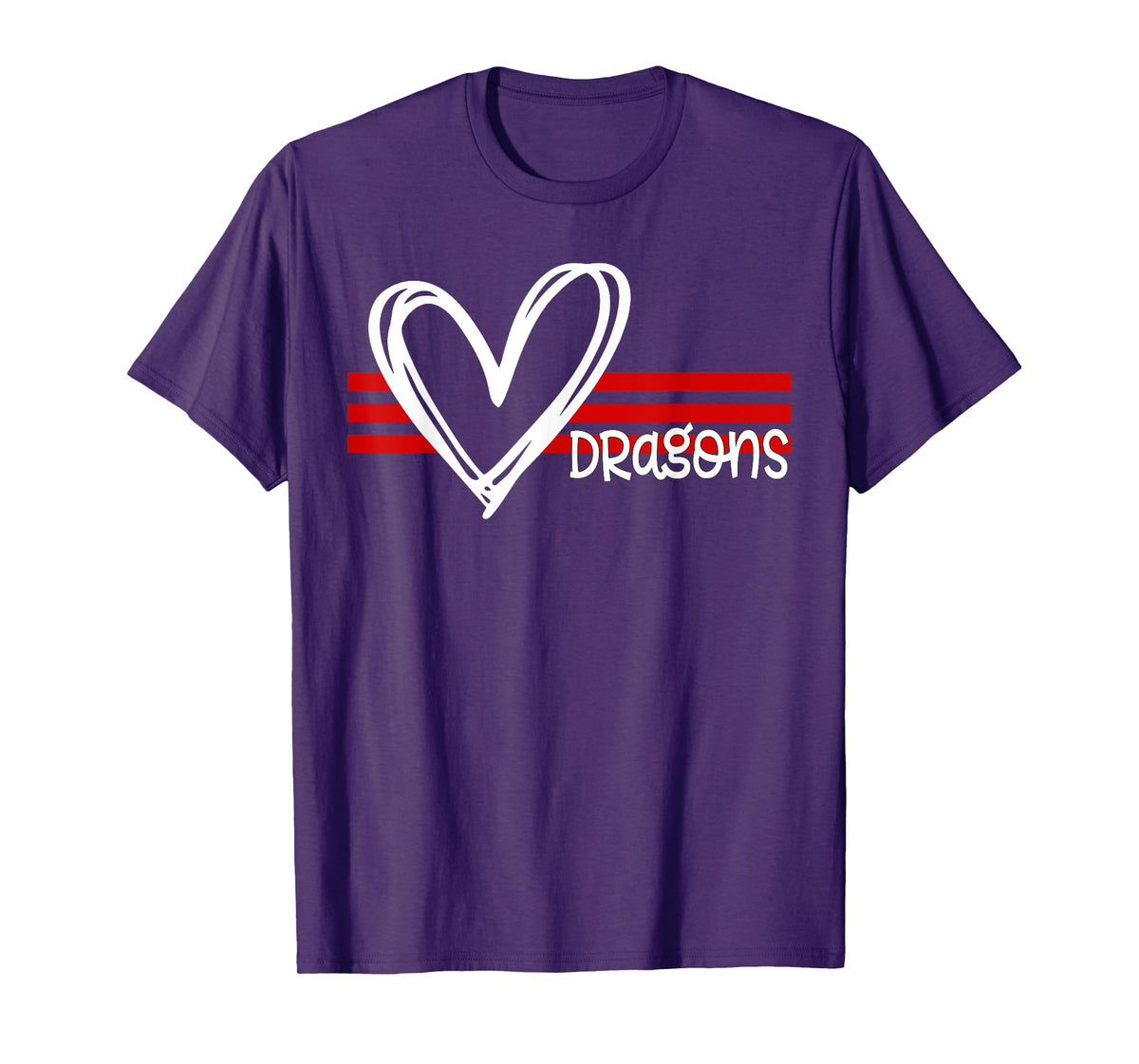 Dragons Pride Team School Spirit Sports Red Heart T-Shirt