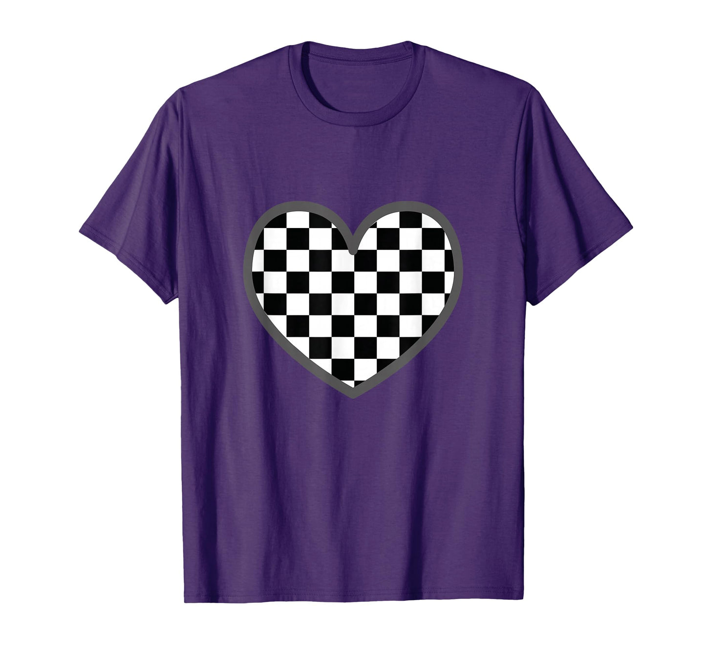 Checkered love heart black white | Cute Chess Game Women Men T-Shirt