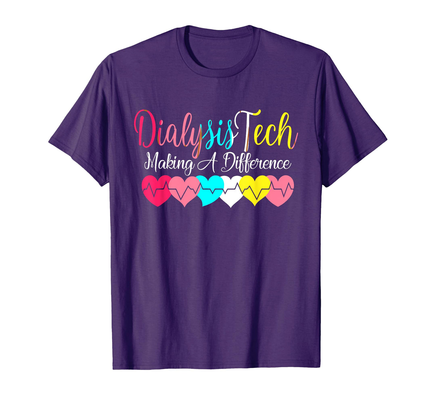 Dialysis Technician Heart Nephrology - Kidney Heartbeat Awareness T-Shirt - Women's Unisex Adult Size Small Black Short Sleeve Modern Crew Neck Classic Fit Pull On T-Shirt
