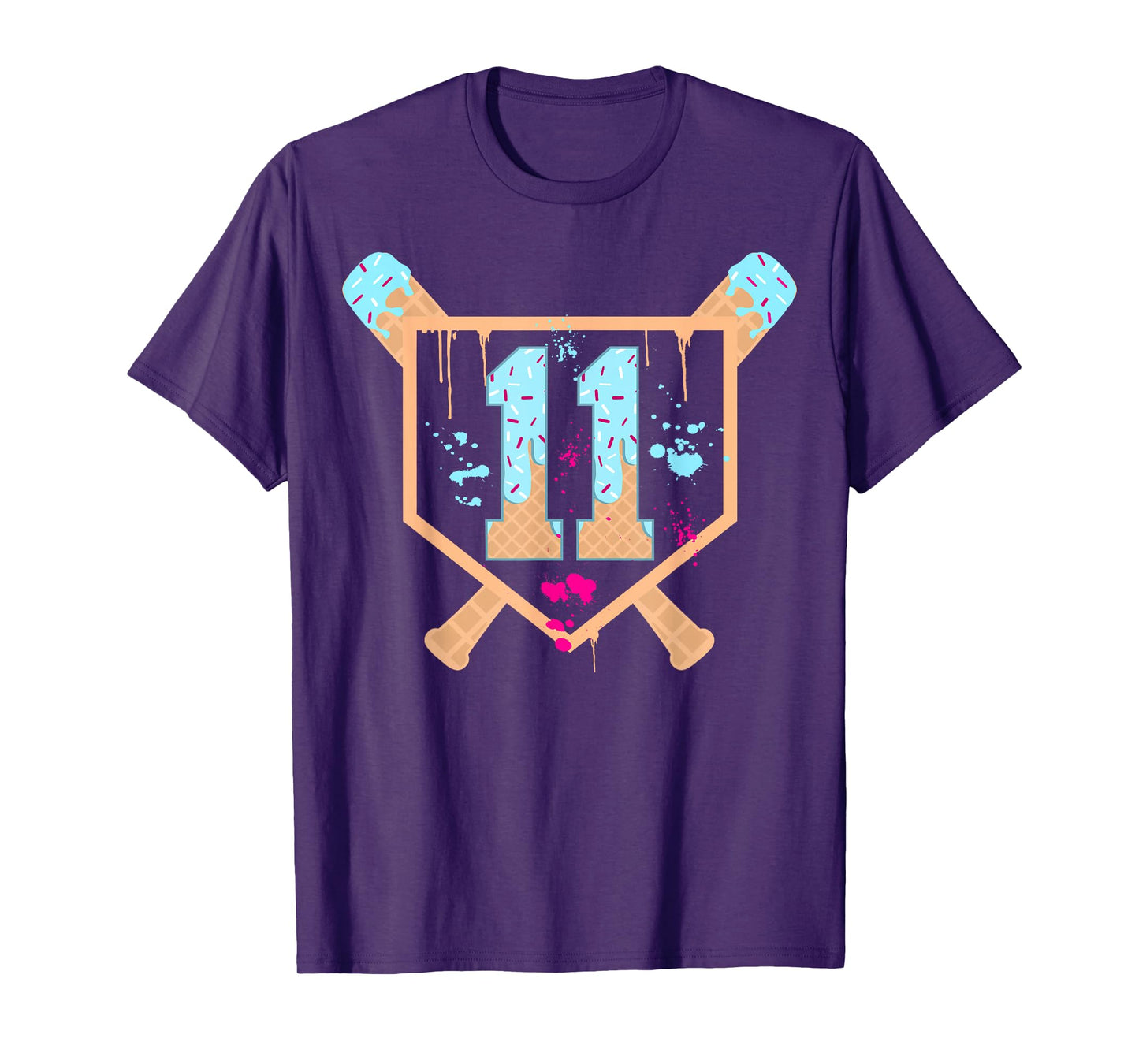 Baseball 11 Year Old Ice Cream Drip 11th Birthday Boy 11 T-Shirt