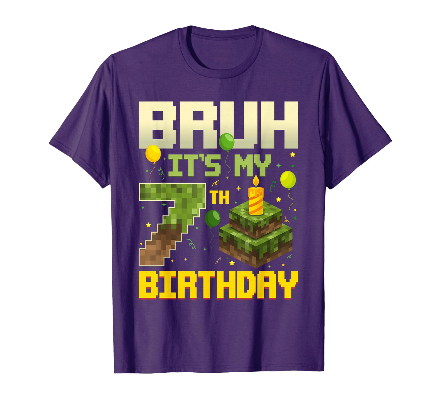 Bruh It's My 7th Birthday Game Pixel Funny Birthday Boy T-Shirt