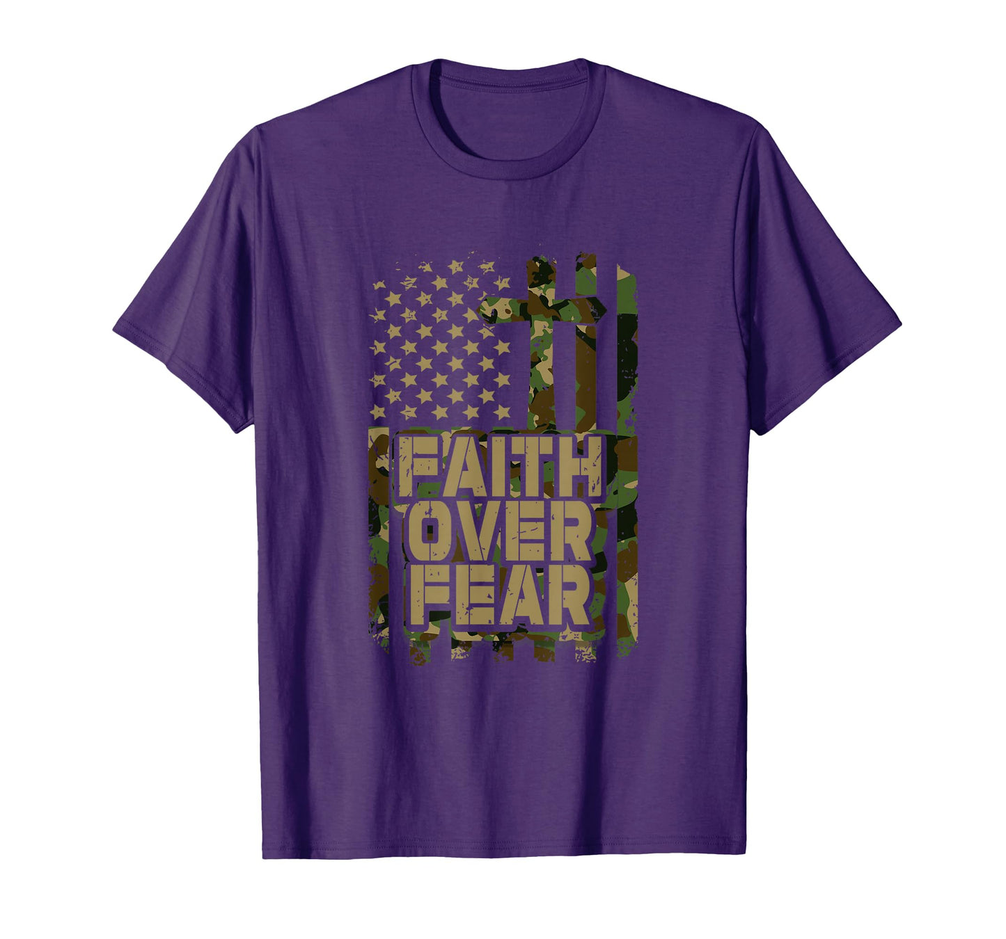 Christian Faith Over Fear Camo USA Flag Camouflage Patriot T-Shirt