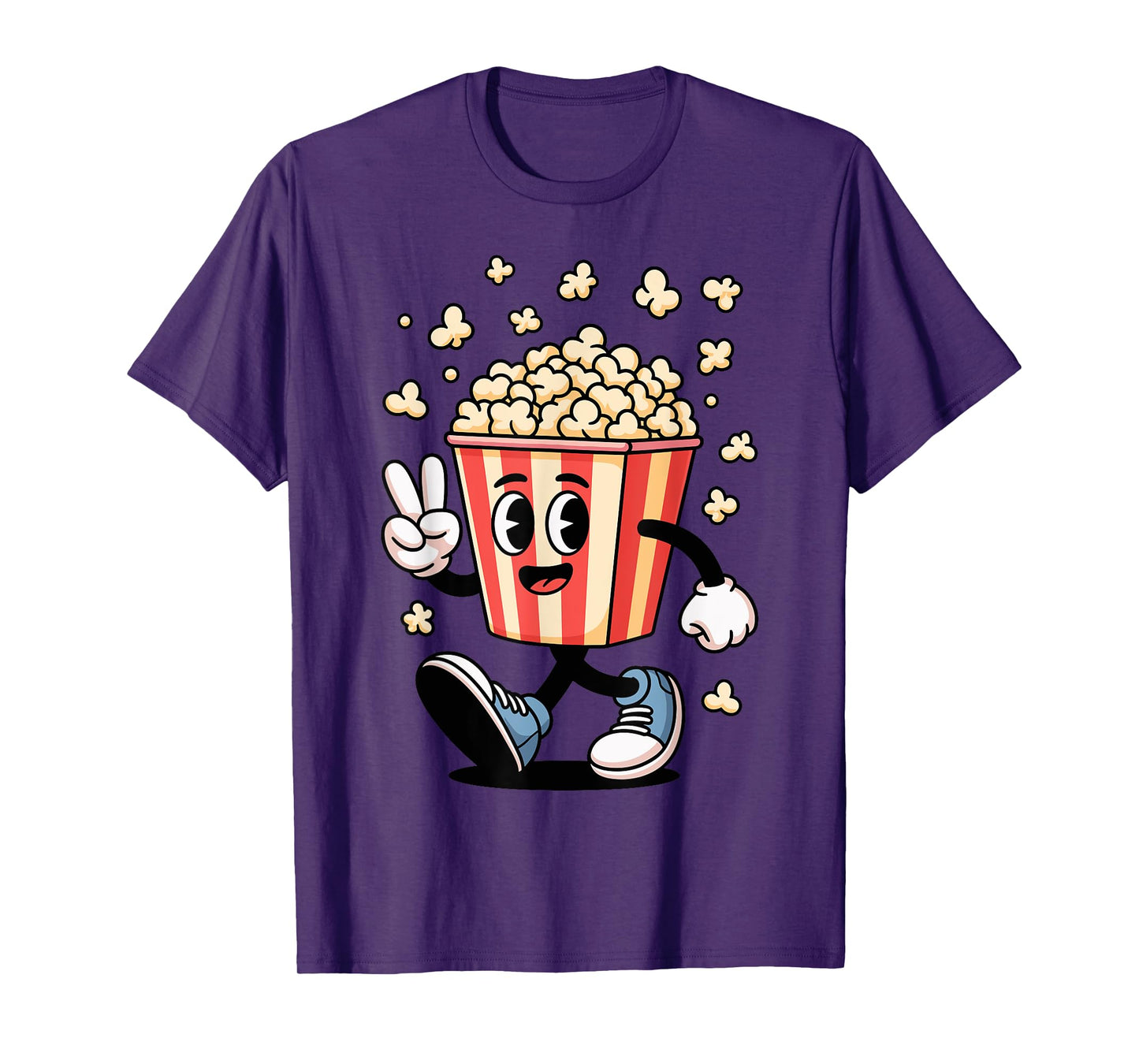 Funny Cartoon Popcorn Bucket Snack Movie Lover Design T-Shirt