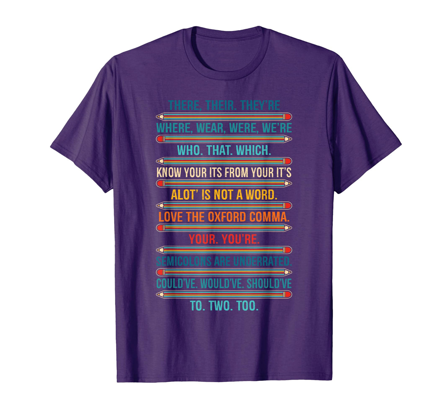 Funny Grammar Police English There Their They're Teacher T-Shirt, Small, Black