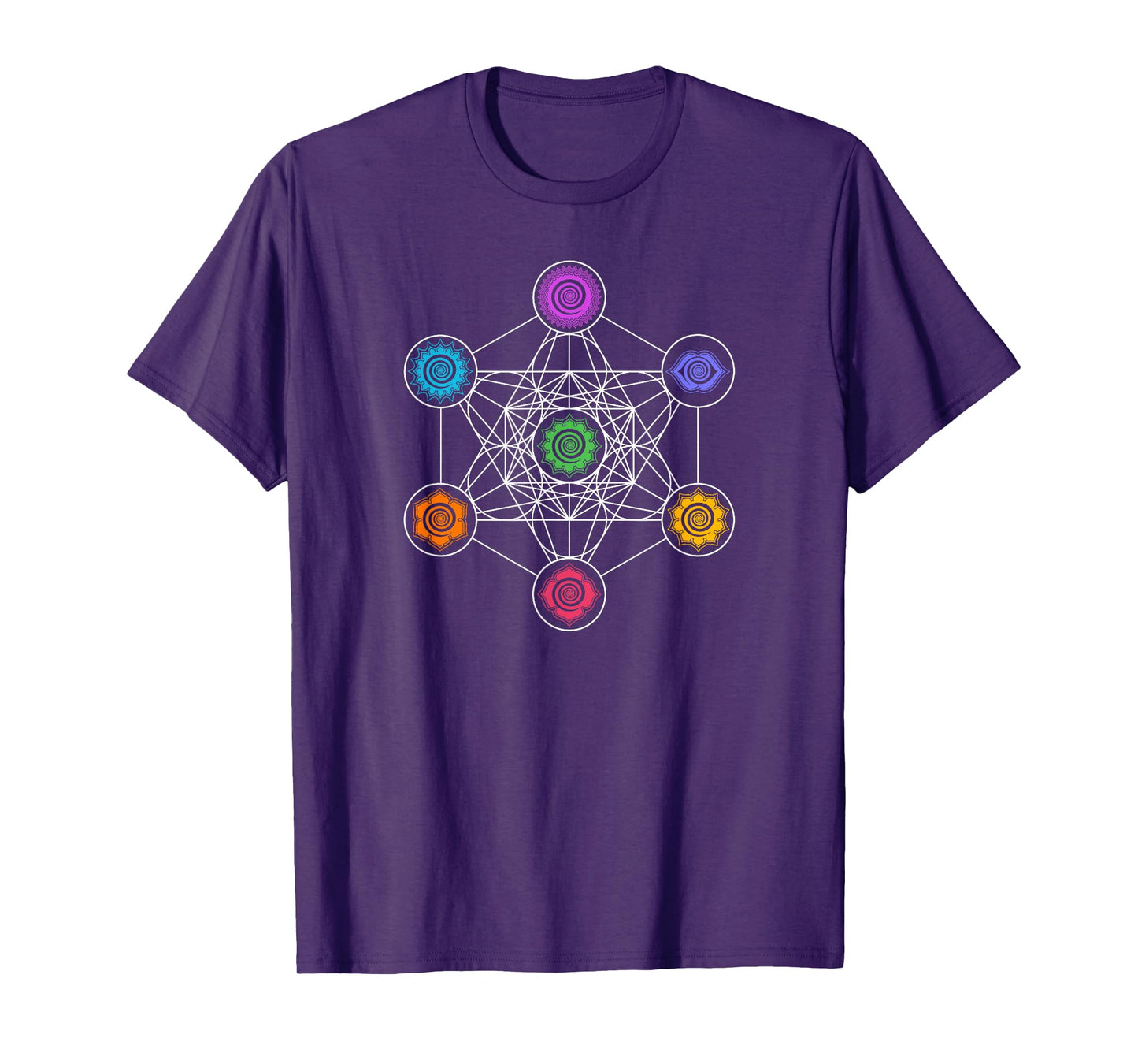 Sacred Geometry Yoga Metatrons Cube Rainbow Chakras T-shirt T-Shirt