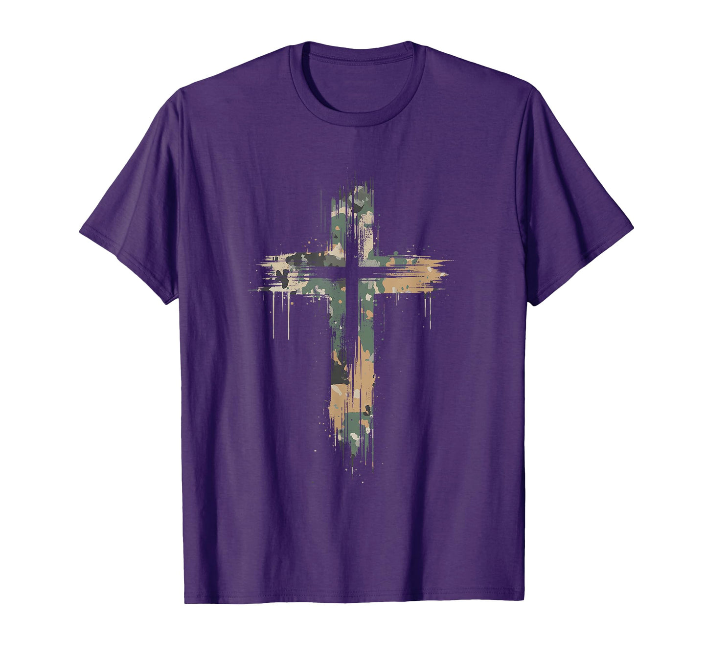 Grunge Christian Cross Camo Camouflage Natural T-Shirt