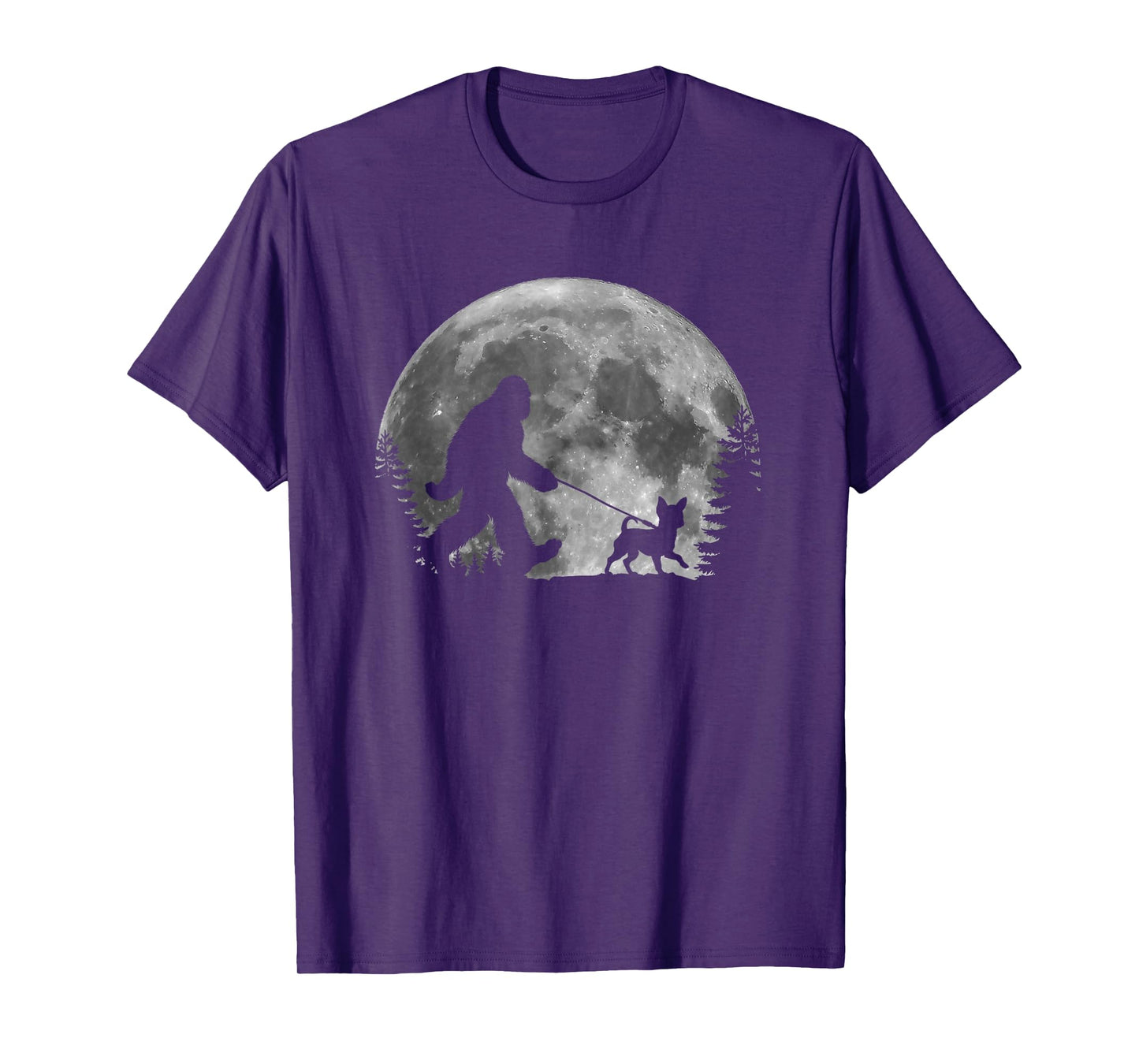 Bigfoot Walking a Dog Funny Chihuahua Lovers Moon Halloween Men Women Kids T-Shirt