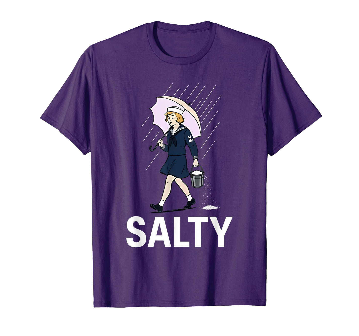 Navy-Girl Hold Umbrella Walking In Rain Salty Navy-Girl T-Shirt