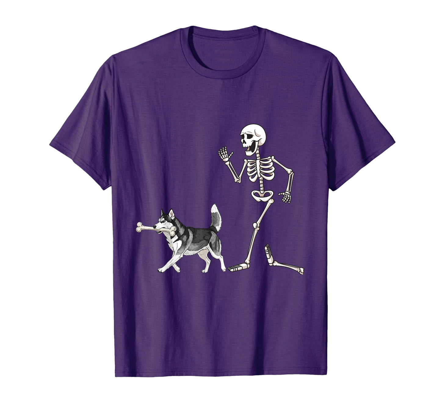 Funny Halloween Siberian Husky and Skeleton T-Shirt