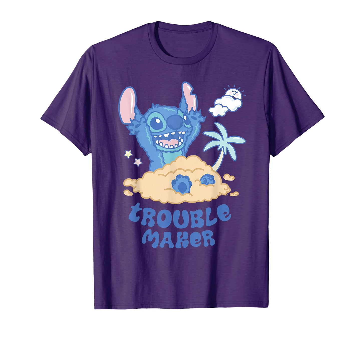 Disney Stitch Fluffy Summer Beach Sand Pile "Trouble Maker" T-Shirt