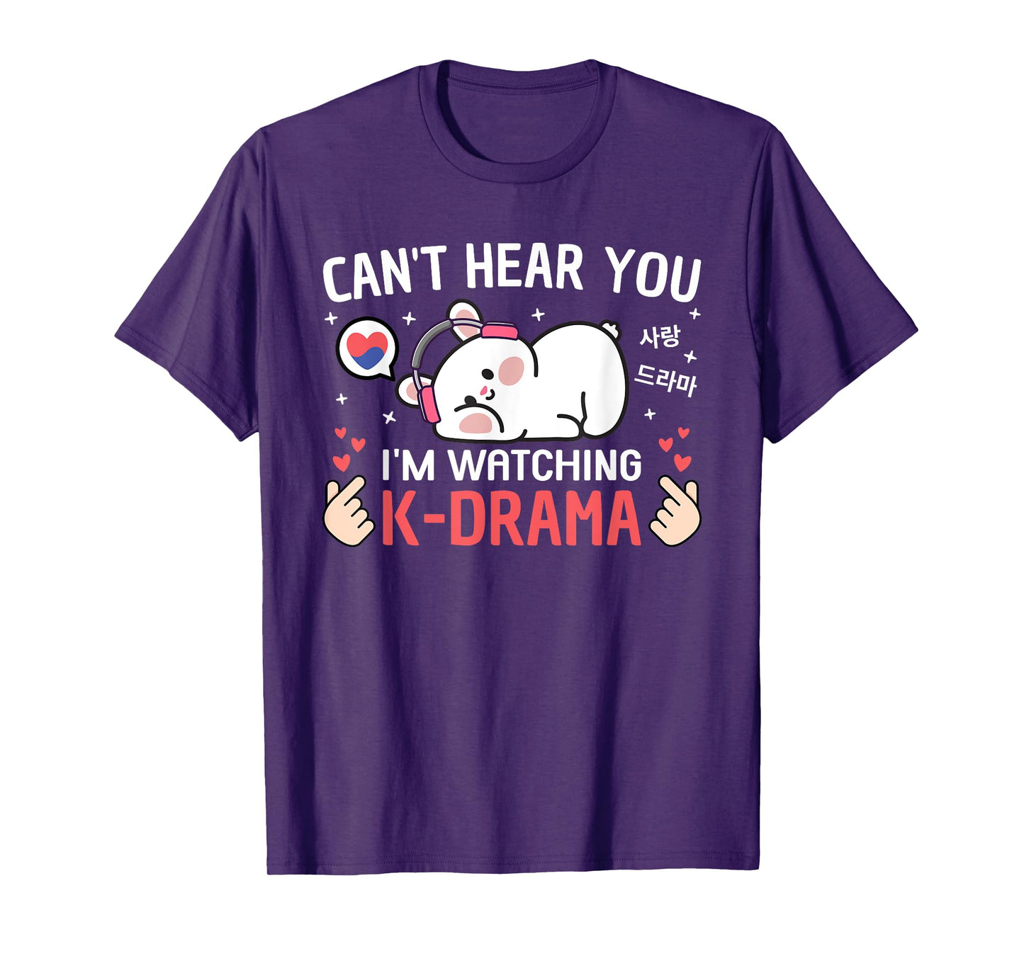 Cute Kawaii Kdrama Merch For Women Teen Girls Kids Can't Hear You I'm Watching K-Drama Rabbit Funny Korean Drama T-Shirt