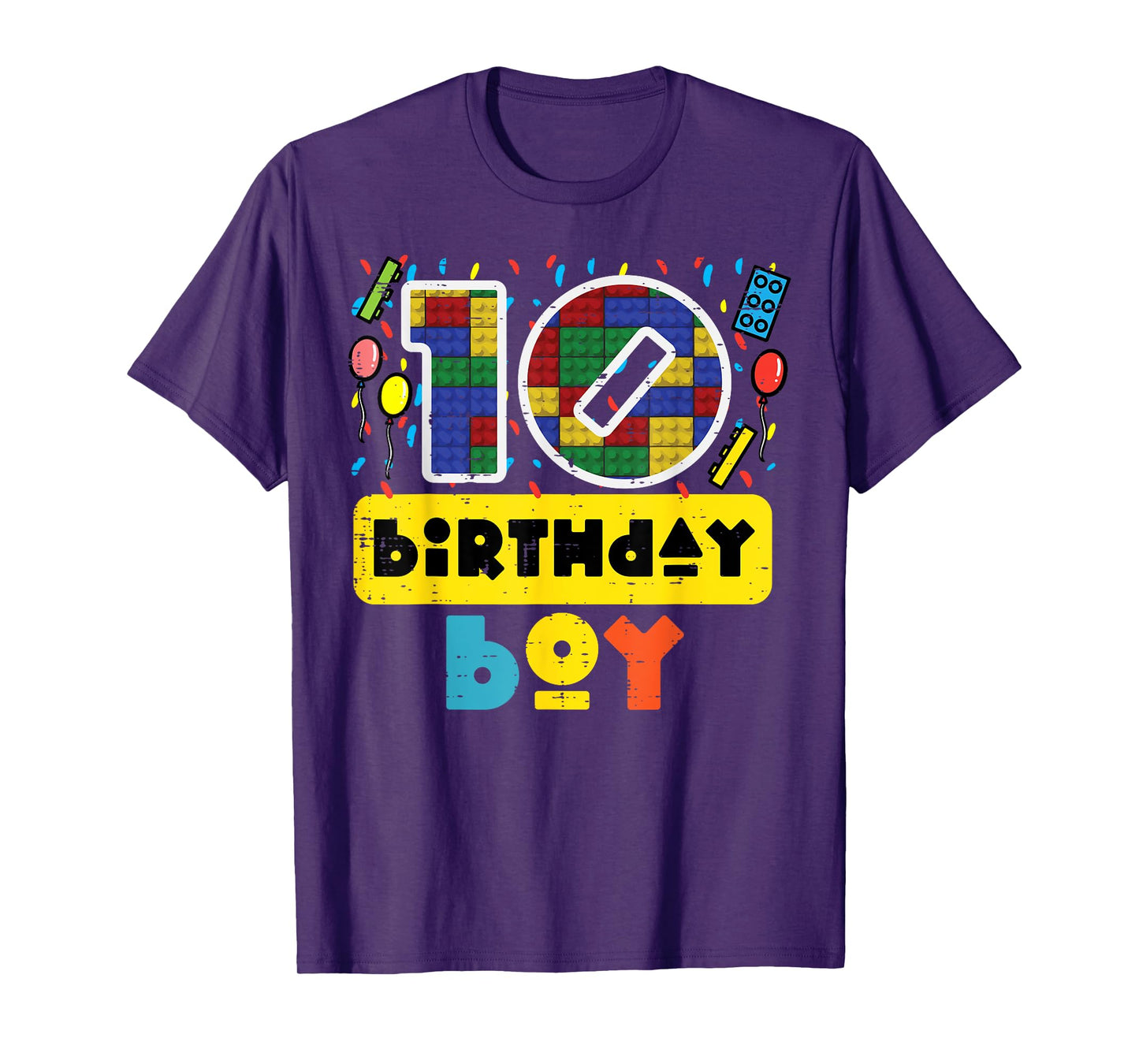 10 Birthday Boy Building Blocks 10th Bday Party Boys Kids T-Shirt