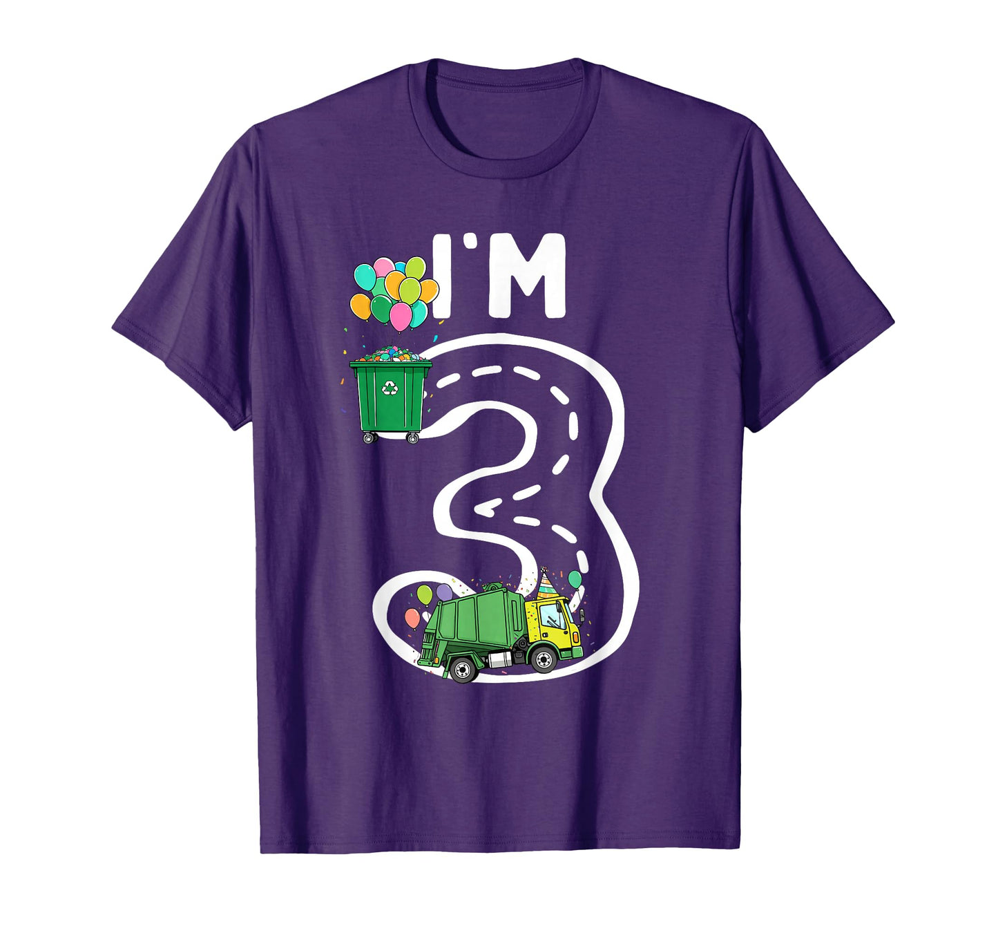 I'm 3 Three Years Old Garbage Truck 3rd Birthday Boy Kids T-Shirt