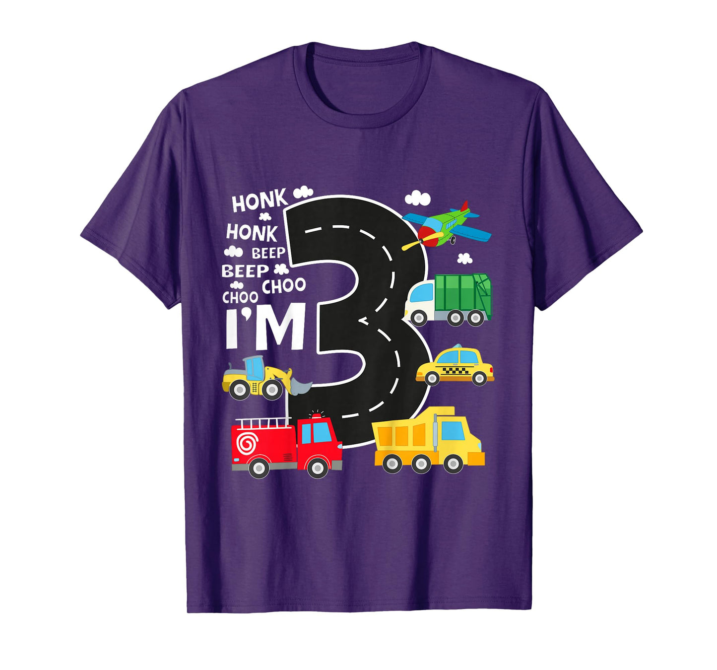 Kids 3rd Birthday 3 Year Old Transportation Toddler Boy Car Truck T-Shirt