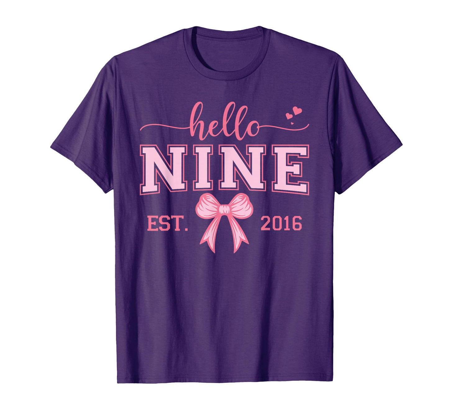 Hello Nine Est 2016 Coquette Bow 9th Birthday Girl T-Shirt