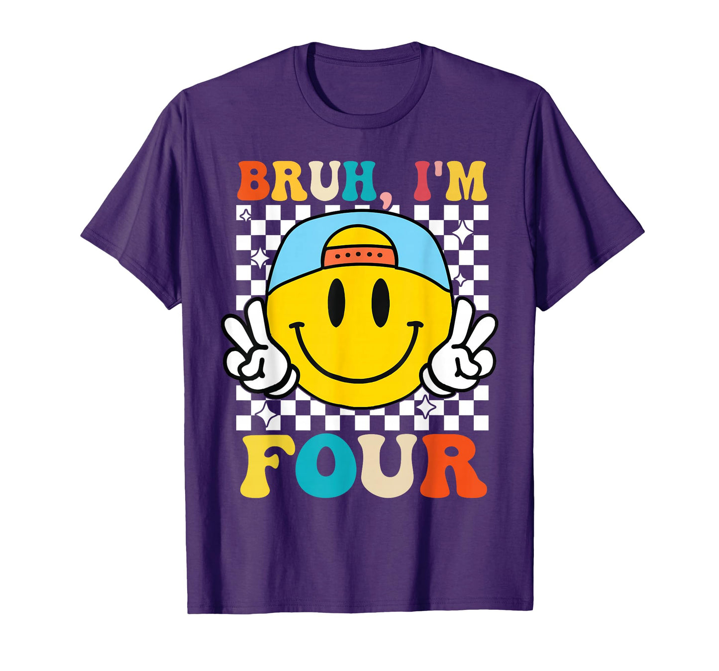Bruh I'm Four 4 4th Birthday Groovy Boys Girls 4 Years Old T-Shirt
