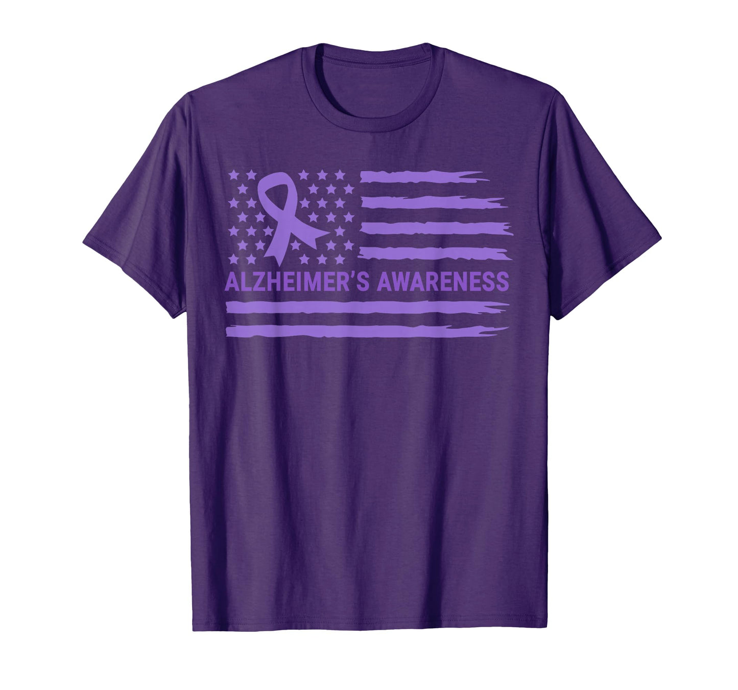 Alzheimer's Awareness Purple Ribbon American Flag Dementia T-Shirt